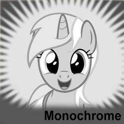 Size: 1000x1000 | Tagged: safe, lyra heartstrings, derpibooru, g4, female, meta, monochrome, solo, spoilered image joke