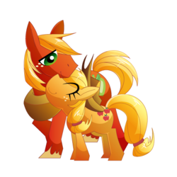 Size: 482x482 | Tagged: safe, artist:knsk051, applejack, big macintosh, earth pony, pony, g4, female, hug, male, mare, pixiv, stallion