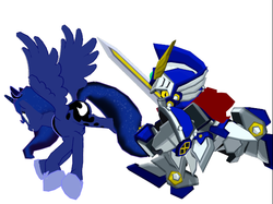 Size: 618x462 | Tagged: safe, artist:php74, princess luna, g4, 3d, crossover, gundam, mmd, night of knights, night of pony, sd gundam, sd gundam force, video, zero the winged knight