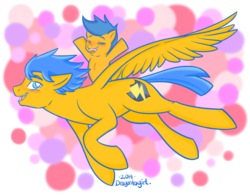 Size: 1024x799 | Tagged: safe, artist:dragonfoxgirl, first base, flash sentry, earth pony, pegasus, pony, g4, brothers, duo, equestria's best brother, orange bros, papa flash, ponies riding ponies, riding