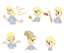 Size: 3240x2664 | Tagged: safe, artist:thecheeseburger, derpy hooves, human, female, flag, food, humanized, muffin, paper bag, paper bag wizard, smiling, solo, younger