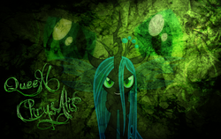 Size: 1900x1200 | Tagged: safe, artist:mlartspecter, artist:nabbiekitty, artist:omniferious, queen chrysalis, changeling, changeling queen, g4, crown, eyes, female, green, jewelry, kitchen eyes, looking at you, regalia, solo, vector, wallpaper