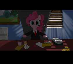 Size: 2000x1763 | Tagged: safe, artist:gentlepie, pinkie pie, g4, businessmare, cigarette, cigarette holder, clothes, female, serious face, smoking, solo, suit