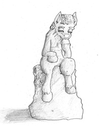 Size: 791x1010 | Tagged: safe, artist:php64, pony, grayscale, monochrome, ponified, solo, statue, the thinker, traditional art
