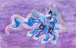 Size: 2009x1276 | Tagged: dead source, safe, artist:kaermter, princess luna, alicorn, pony, g4, female, solo, traditional art