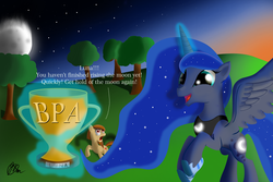 Size: 3000x2000 | Tagged: safe, artist:swiftlighthoofington, princess luna, oc, g4, best pony, high res, trophy