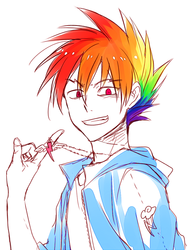 Size: 600x804 | Tagged: safe, artist:re_ghotion, rainbow dash, human, g4, humanized, rainbow blitz, rule 63, solo