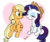 Size: 931x779 | Tagged: safe, artist:sakuramidori, applejack, rarity, g4, accessory swap, blushing, female, lesbian, ship:rarijack, shipping