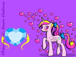 Size: 1024x768 | Tagged: safe, artist:colorpalette-art, princess cadance, alicorn, pony, g4, blushing, female, heart, solo, younger