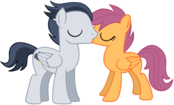 Size: 1383x836 | Tagged: safe, artist:dreamcasterpegasus, rumble, scootaloo, pegasus, pony, g4, female, kiss on the lips, kissing, male, older, ship:rumbloo, shipping, simple background, straight, transparent background