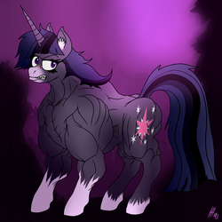 Size: 1000x1000 | Tagged: safe, artist:baronbulge, twilight sparkle, twilight unbound, g4, female, muscles, sharp teeth, solo, twilight muscle, werelight shine