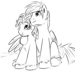 Size: 592x564 | Tagged: safe, artist:xioade, rainbow dash, rarity, g4, elusive, gay, male, monochrome, rainbow blitz, rule 63, ship:elublitz, ship:raridash, shipping