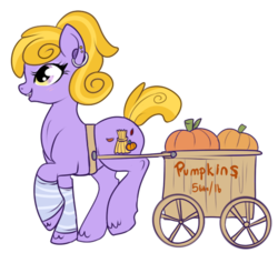 Size: 500x473 | Tagged: safe, artist:lulubell, autumn crisp, g3, g4, cart, female, g3 to g4, generation leap, hearing aid, pumpkin, simple background, solo, transparent background