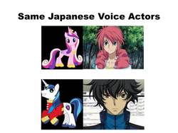 Size: 960x720 | Tagged: safe, princess cadance, shining armor, g4, ayahi takagaki, exploitable meme, feldt grace, gundam, gundam 00, japanese, mamoru miyano, meme, mobile suit gundam 00, same voice actor, setsuna f. seiei