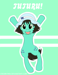 Size: 543x700 | Tagged: safe, artist:cream-pan, earth pony, pony, crossover, green eyes, hat, mayuri shiina, ponified, simple background, smiling, solo, standing, steins;gate