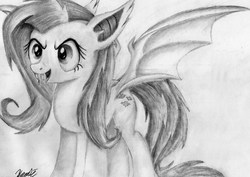 Size: 3006x2128 | Tagged: safe, artist:yamihoole, fluttershy, g4, female, flutterbat, high res, solo, traditional art