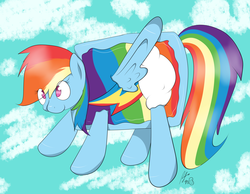 Size: 2778x2161 | Tagged: safe, artist:holomouse, rainbow dash, pegasus, pony, g4, cloud, cloudy, female, food, happy, high res, nyan cat, nyan dash, nyan nyan nyan, poptart, solo