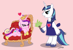 Size: 464x322 | Tagged: safe, artist:henbe, princess cadance, shining armor, g4, apron, clothes