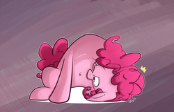 Size: 1210x784 | Tagged: safe, artist:nolycs, pinkie pie, g4, belly, belly button, bubble berry, commission, commissioner:navelcolt, observer, pinkie being pinkie, rule 63, smiling, solo, upside down