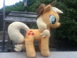 Size: 960x720 | Tagged: safe, artist:pinkamoone, applejack, earth pony, pony, g4, irl, outdoors, photo, plushie, side view