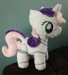 Size: 1024x1127 | Tagged: safe, artist:pinkamoone, sweetie belle, pony, robot, unicorn, g4, female, filly, foal, hooves, horn, irl, photo, plushie, solo, sweetie bot