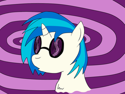 Size: 1024x768 | Tagged: safe, artist:doctorspectrum, dj pon-3, vinyl scratch, g4, chest fluff, female, glasses, hypnosis, hypnotized, solo