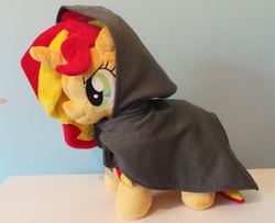 Size: 3072x2489 | Tagged: safe, artist:pinkamoone, sunset shimmer, pony, unicorn, g4, cloak, clothes, high res, irl, photo, plushie