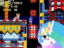 Size: 640x480 | Tagged: artist needed, source needed, safe, princess celestia, g4, barrel of doom, carnival night zone, crossover, game, male, miles "tails" prower, sonic 3 & knuckles, sonic the hedgehog, sonic the hedgehog (series), sonic the hedgehog 3, trollestia