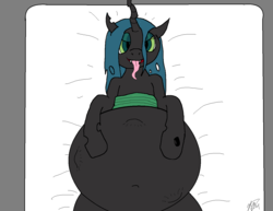 Size: 1332x1026 | Tagged: safe, artist:morrox, queen chrysalis, changeling, g4, bedroom, belly button, big belly, female, kicking, ms paint, pregnant, solo