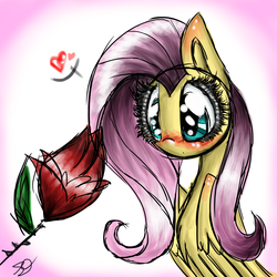 Size: 1500x1500 | Tagged: safe, artist:randomchick144, fluttershy, g4, female, heart, rose, solo