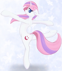 Size: 1280x1477 | Tagged: safe, artist:zokkili, baby moondancer, pony, unicorn, g1, g4, active stretch, arabesque, balancing, ballerina, ballet, bipedal, dancing, dock, female, flexible, floppy ears, g1 to g4, generation leap, looking at you, looking back, smiling, solo, underhoof