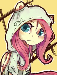 Size: 1280x1676 | Tagged: safe, artist:facerenon, fluttershy, g4, clothes, female, hoodie, looking at you, sketch, solo