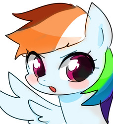 Size: 480x526 | Tagged: safe, artist:araraginatsuki, rainbow dash, pegasus, pony, g4, blushing, bust, cute, dashabetes, female, open mouth, pixiv, portrait, simple background, solo, white background