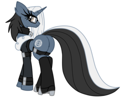 Size: 1500x1200 | Tagged: safe, artist:raver1357, oc, oc only, oc:silver romance, pony, unicorn, bell, bell collar, butt, collar, digital art, female, glasses, looking back, mare, plot, simple background, solo, transparent background, vector
