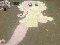 Size: 2560x1912 | Tagged: safe, artist:krlmisha, fluttershy, g4, chalk, female, irl, photo, solo