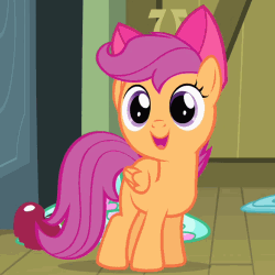 Size: 250x250 | Tagged: safe, screencap, scootaloo, pegasus, pony, g4, somepony to watch over me, animated, bow, cute, cutealoo, female, filly, foal, folded wings, open mouth, open smile, smiling, solo, weapons-grade cute, wings