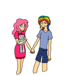 Size: 1873x2255 | Tagged: safe, artist:mlploverandsoniclover, pinkie pie, rainbow dash, human, g4, couple, humanized, rule 63, ship:pinkieblitz, shipping, teddy bear