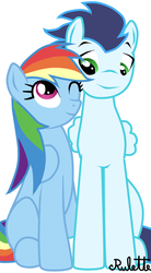 Size: 664x1203 | Tagged: safe, artist:rulette, rainbow dash, soarin', g4, female, male, ship:soarindash, shipping, straight, wink