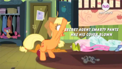 Size: 1219x687 | Tagged: safe, applejack, scootaloo, smarty pants, g4, somepony to watch over me, under the bed