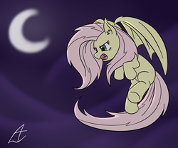 Size: 1200x1000 | Tagged: safe, artist:acesrockz, fluttershy, g4, female, flutterbat, moon, night, solo, underhoof