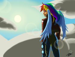 Size: 2300x1754 | Tagged: safe, artist:skecchiart, rainbow dash, human, g4, female, humanized, solo, winged humanization, wonderbolts