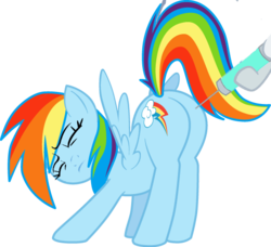 Size: 541x494 | Tagged: safe, artist:sersys, rainbow dash, pegasus, pony, g4, backwards cutie mark, butt, eyes closed, face down ass up, female, frown, injection, literal butthurt, mare, needle, pain, plot, raised tail, shot, simple background, spread wings, syringe, transparent background, vaccination