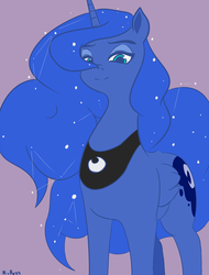 Size: 1000x1313 | Tagged: safe, artist:nivrozs, princess luna, alicorn, pony, g4, cute, ethereal mane, female, lunabetes, mare, purple background, simple background, solo, starry mane