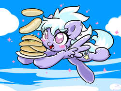 Size: 1600x1200 | Tagged: safe, artist:harthric, cloudchaser, g4, female, fluffy, pancakes, solo, starry eyes, wingding eyes