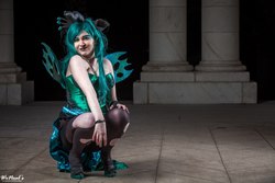 Size: 2048x1365 | Tagged: safe, artist:lochlan o'neil, queen chrysalis, human, g4, clothes, cosplay, dress, high heels, irl, irl human, pantyhose, photo, shoes, skirt, solo
