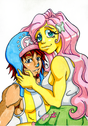 Size: 835x1200 | Tagged: safe, artist:irie-mangastudios, fluttershy, equestria girls, g4, choppershy, crossover, crossover shipping, female, humanized, male, markers, one piece, straight, tony tony chopper, traditional art