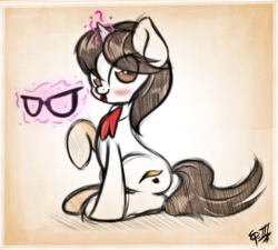 Size: 2000x1800 | Tagged: safe, artist:ep-777, raven, pony, g4, blushing, glasses, loose hair, magic, solo