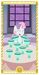 Size: 400x775 | Tagged: safe, artist:janeesper, sweetie belle, g4, cup, female, happy, nine of cups, nine of hearts, solo, tarot card