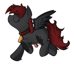 Size: 1025x889 | Tagged: safe, artist:nolycs, oc, oc only, cow, cow pony, pegasus, pony, bell, bell collar, collar, cowbell, eyes closed, flying, smiling, solo, spread wings, udder, unshorn fetlocks