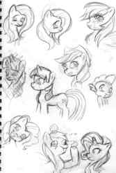 Size: 2298x3432 | Tagged: safe, artist:franny-draws-shit, applejack, derpy hooves, fluttershy, pinkie pie, rainbow dash, rarity, twilight sparkle, pegasus, pony, g4, female, high res, mane six, mare, sketch, traditional art